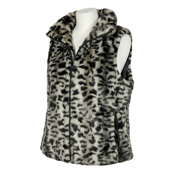 Calvin Klein Jackets & Blazers - Calvin Klein Womens Faux Fur Vest Gray Black Leopard Print Zip Pockets Size M